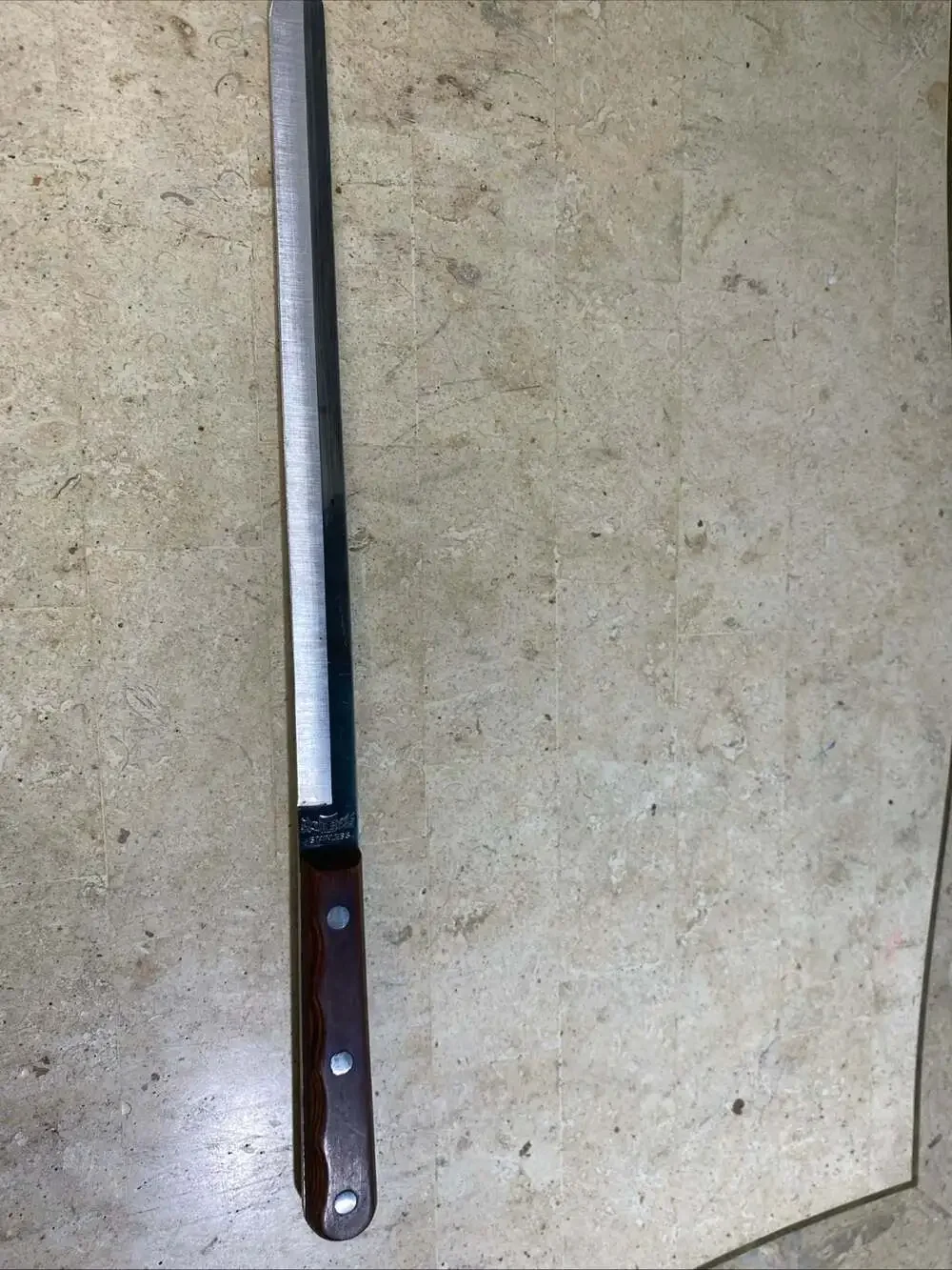 Vintage Stainless Steel Slicing Knife Made in Japan Wood Handle